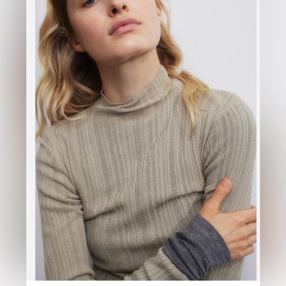 H&M Tops - sheer rib knit turtleneck top beige h&m 
Good condition